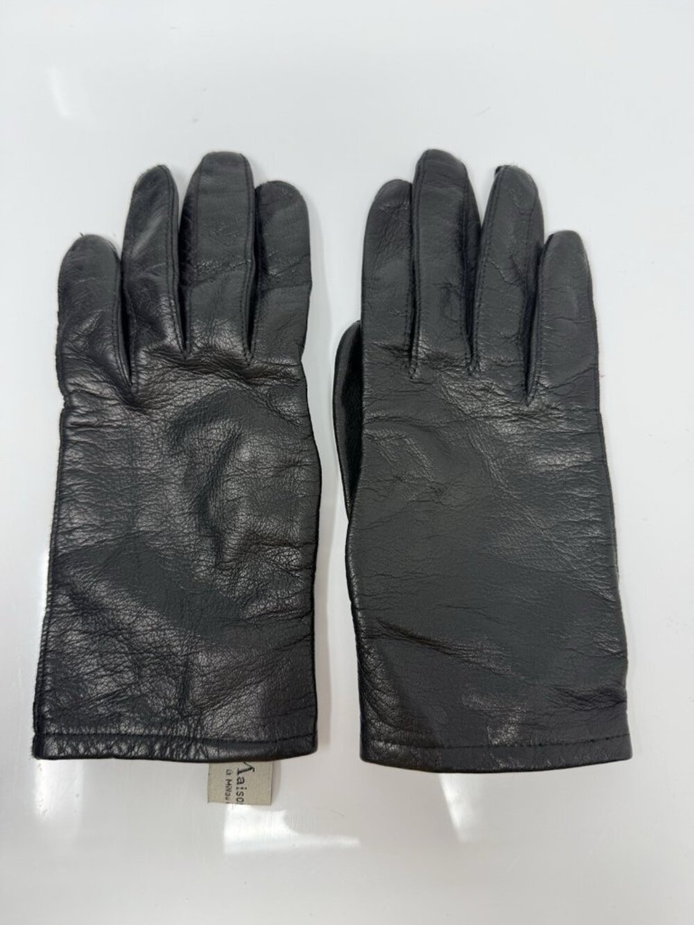 Maison Fabre Lambskin Leather Gloves Size 6.5 Silk Lined Black Supple France